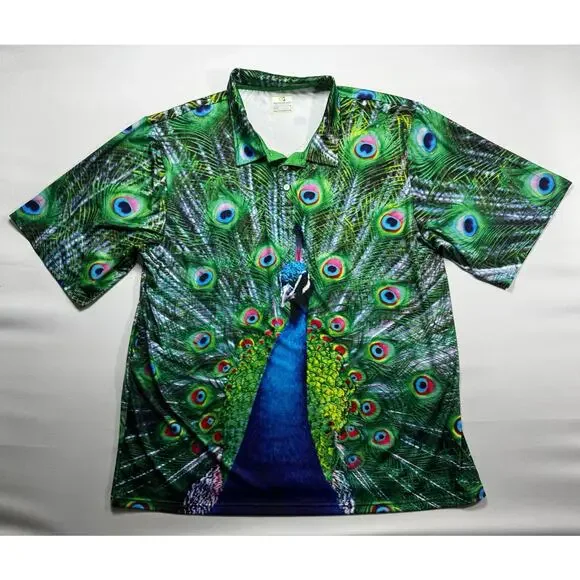 Obnoxious Golf Men's Short Sleeve Peacock Graphic Print Golf Polo Shirt - 4XL* - Picture 1 of 3